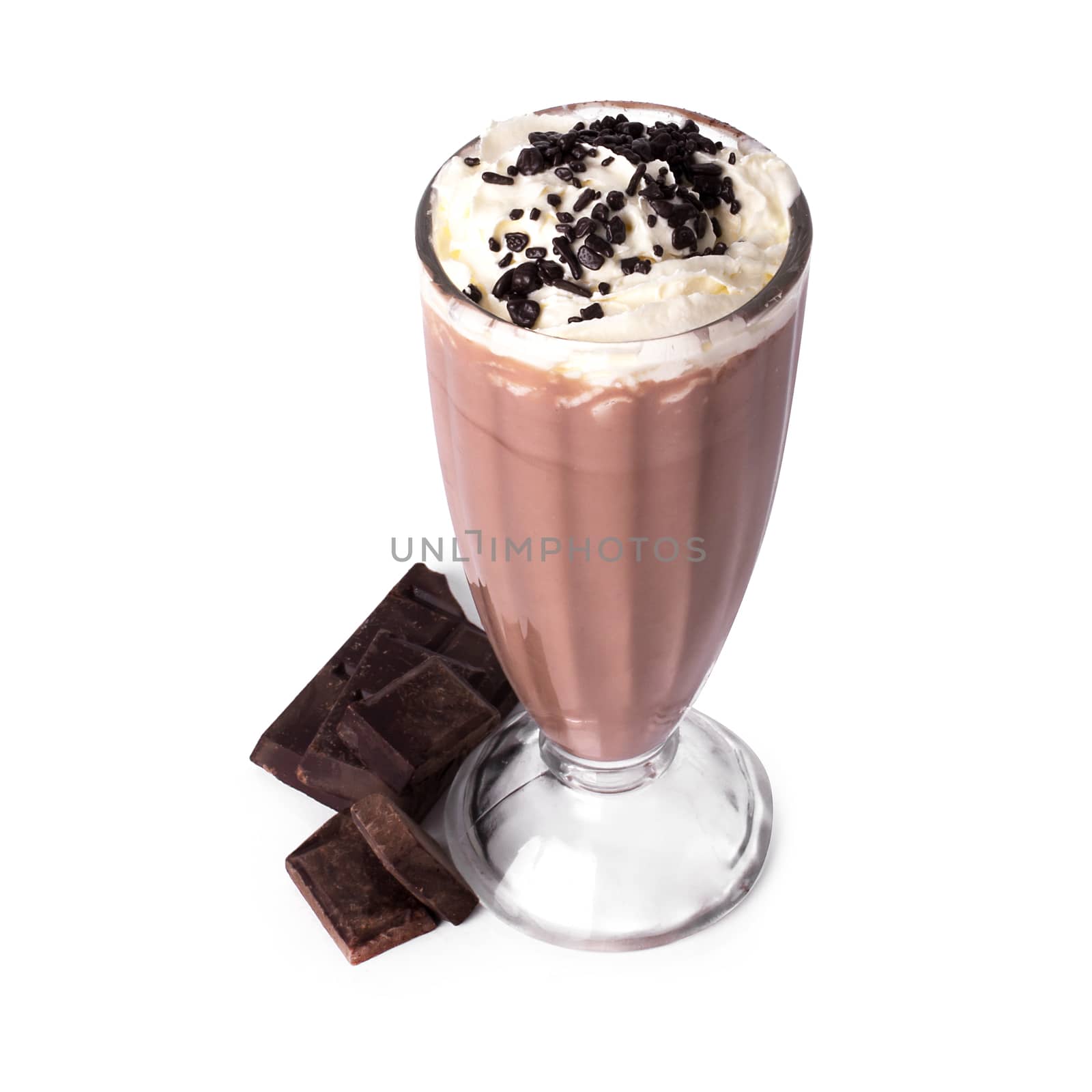 Delicious chocolate milkshake on a white background