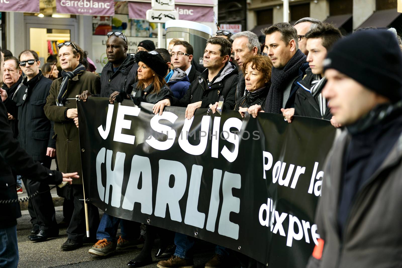 LYON, FRANCE - 11 JANUARY 2015: Anti terrorism protest  by ventdusud