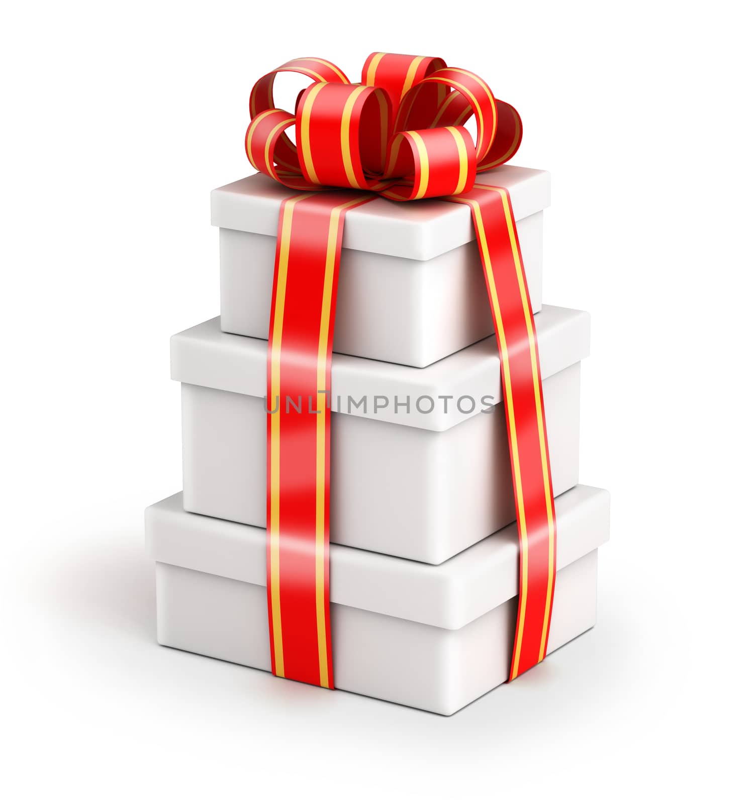 Bundle of gift boxes - gift chained by ribbons