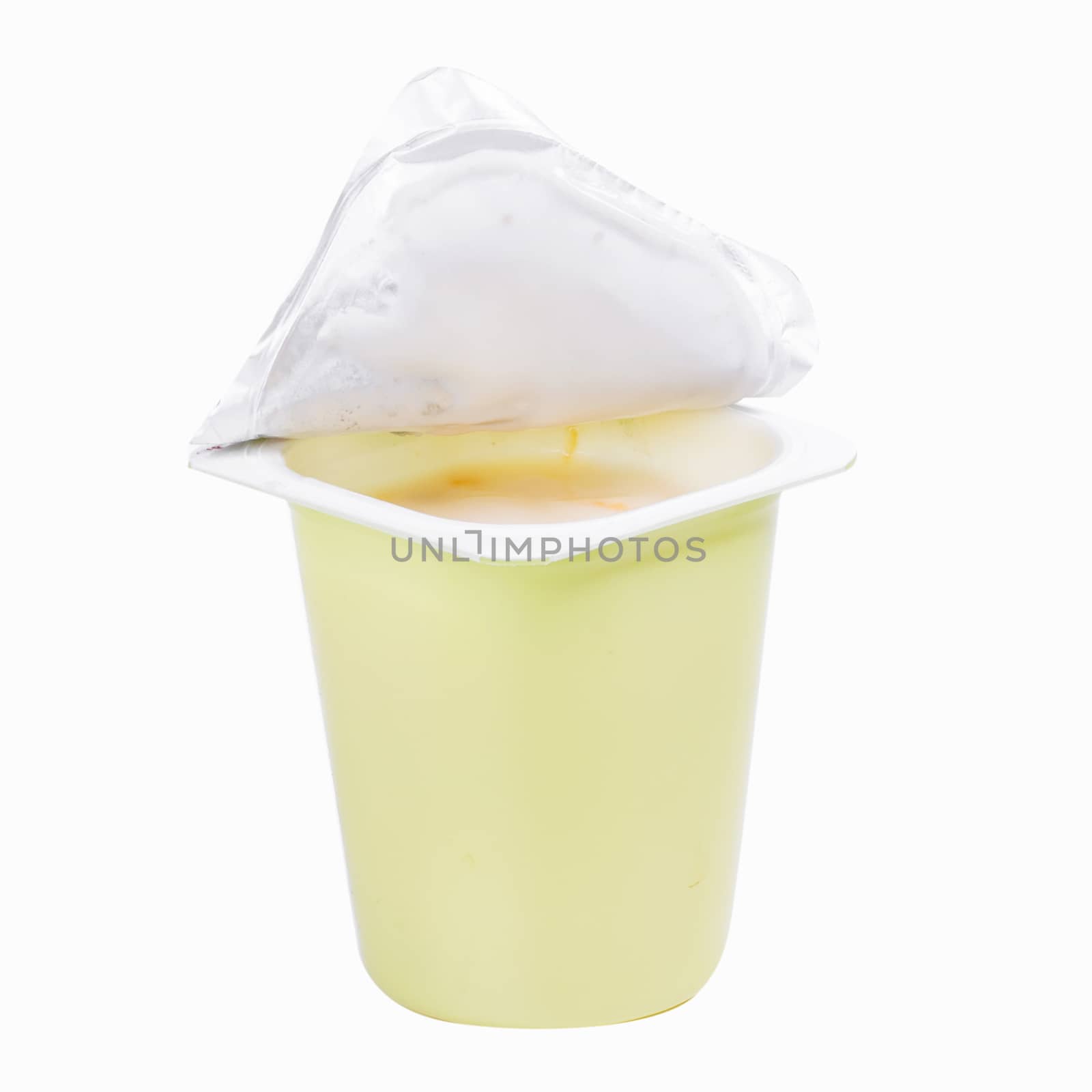 Delicious apple yoghurt on a white background