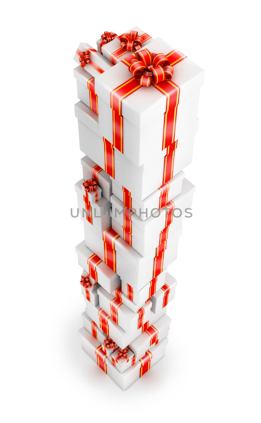 Tall tower of gift boxes - white gift boxes staked