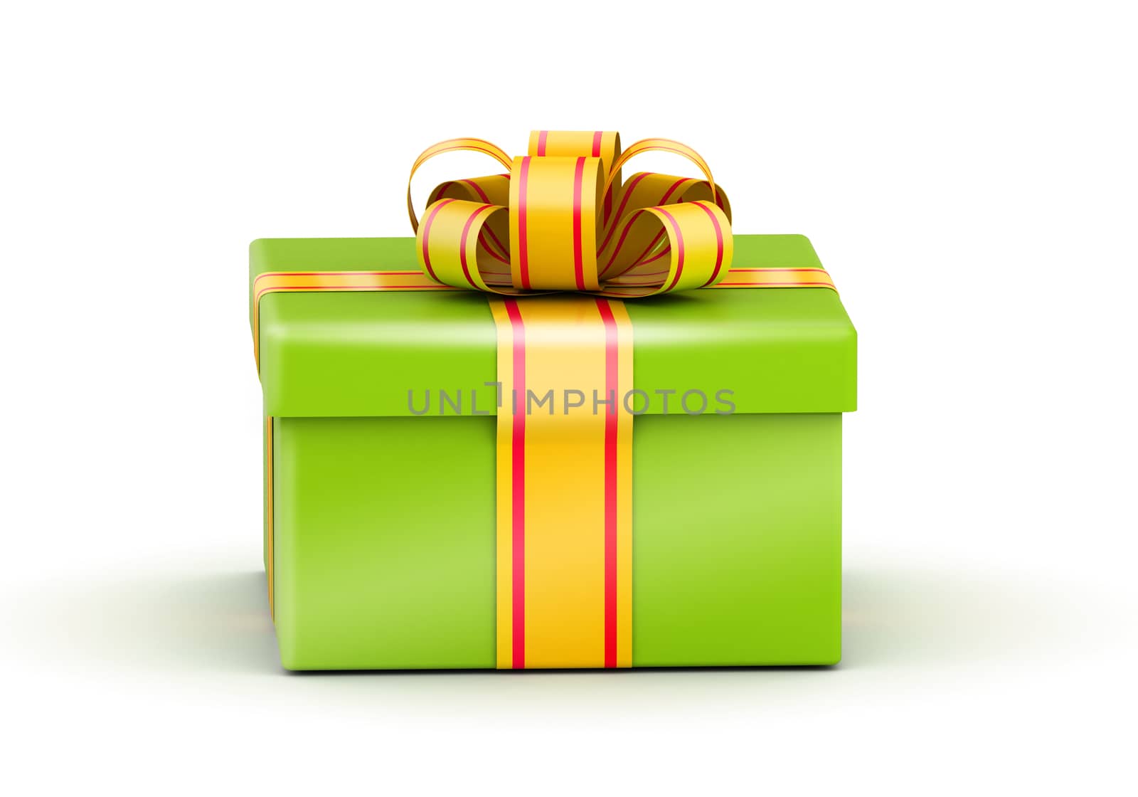 Green box with yellow ribbon on white background