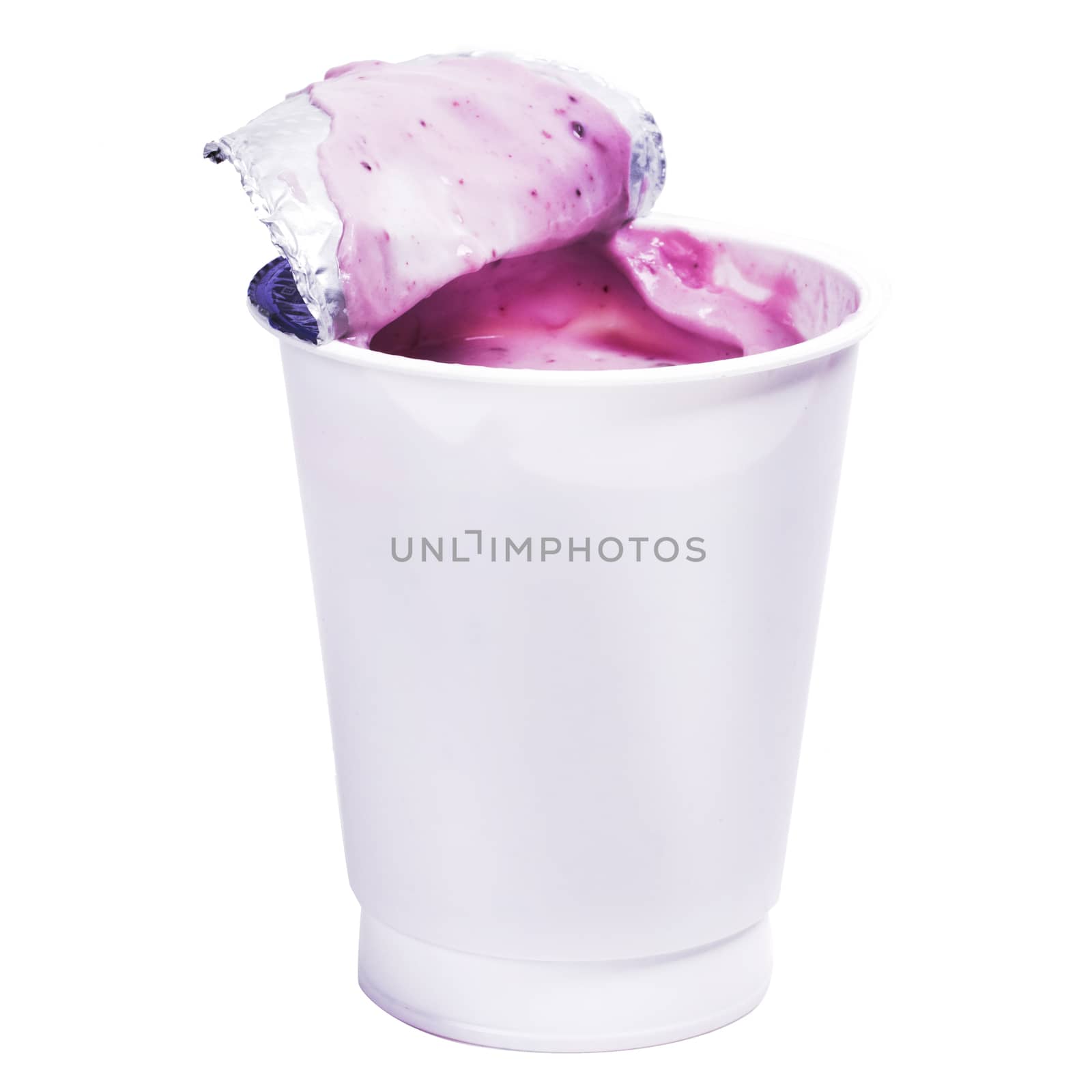 Delicious blueberry yoghurt on a white background
