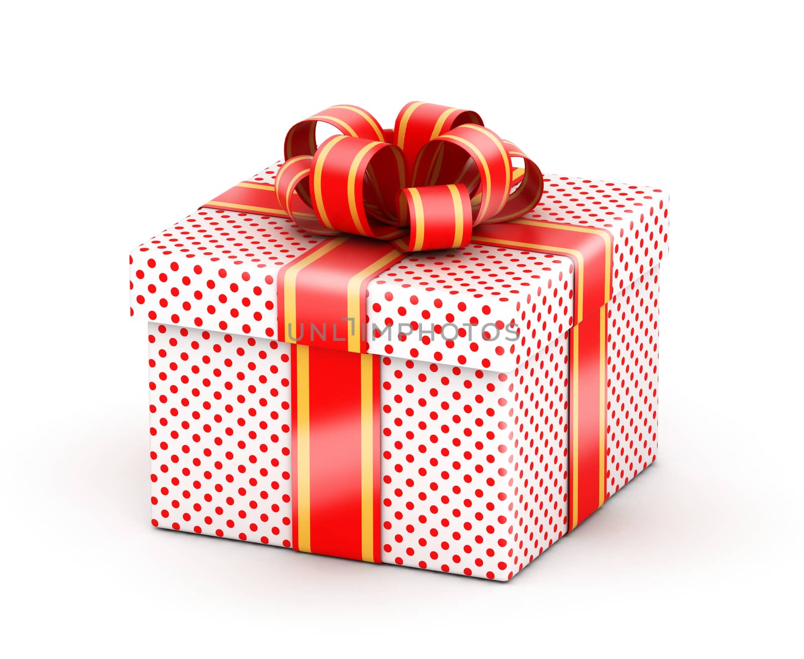 Gift  with red ribbons and red dot texture paper