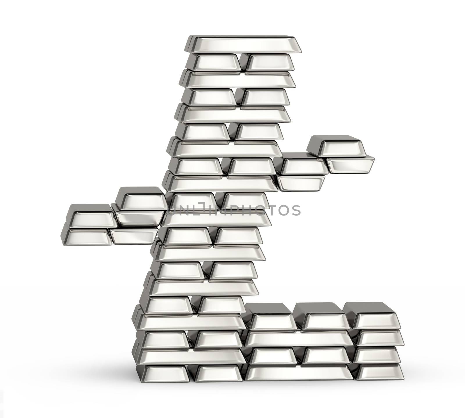 Litecoin symbol from stacked silver bars on white background