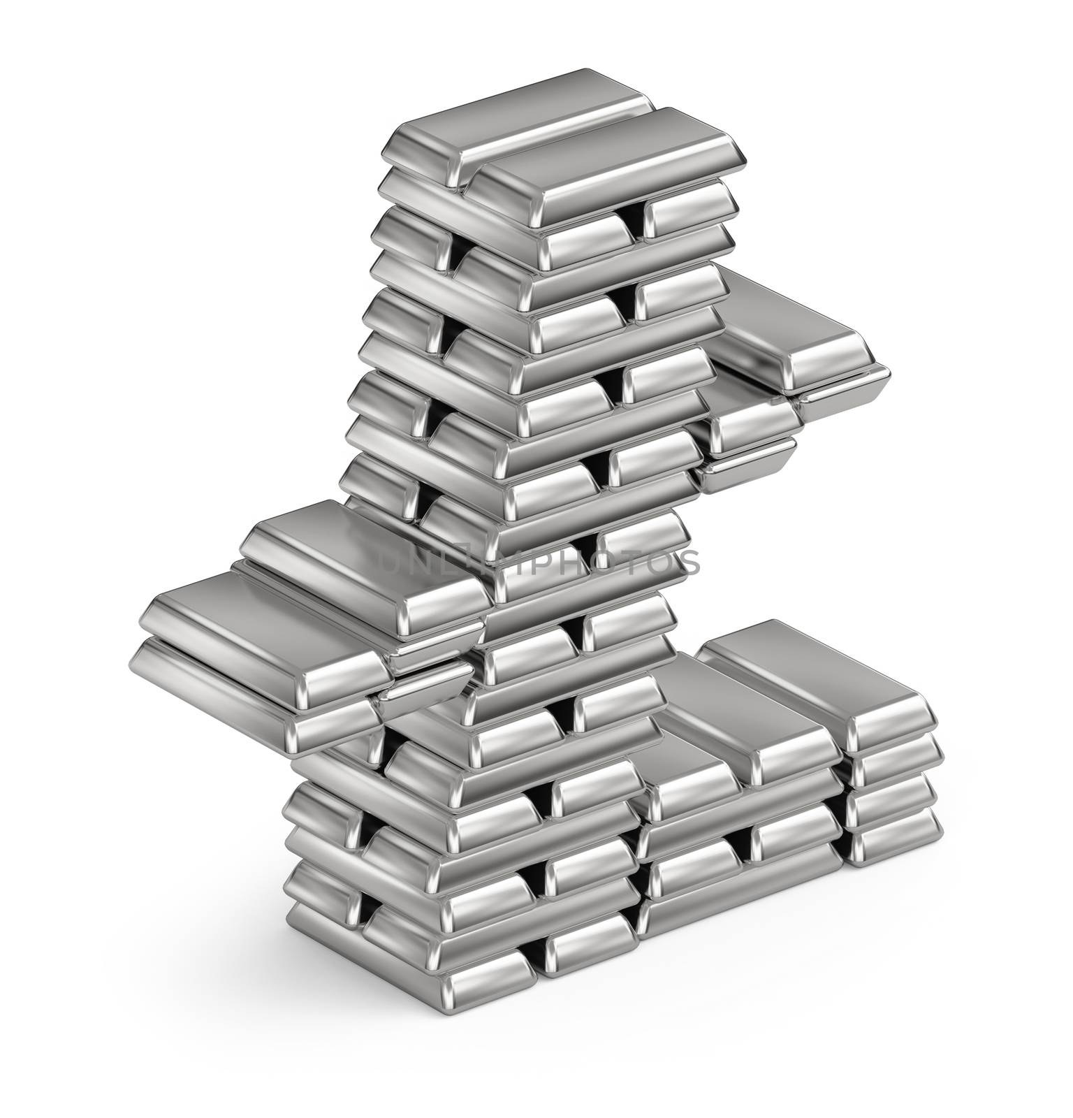 Litecoin symbol from stacked silver bars 3d in isometric on white background