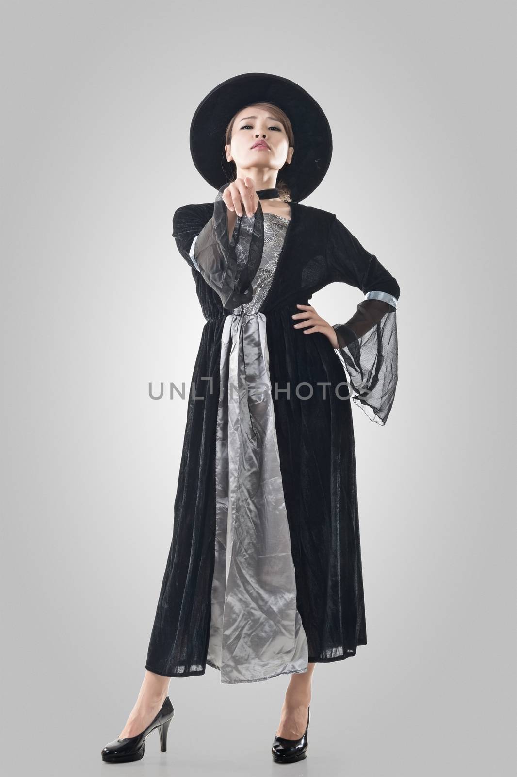 Asian witch woman, full length portrait.