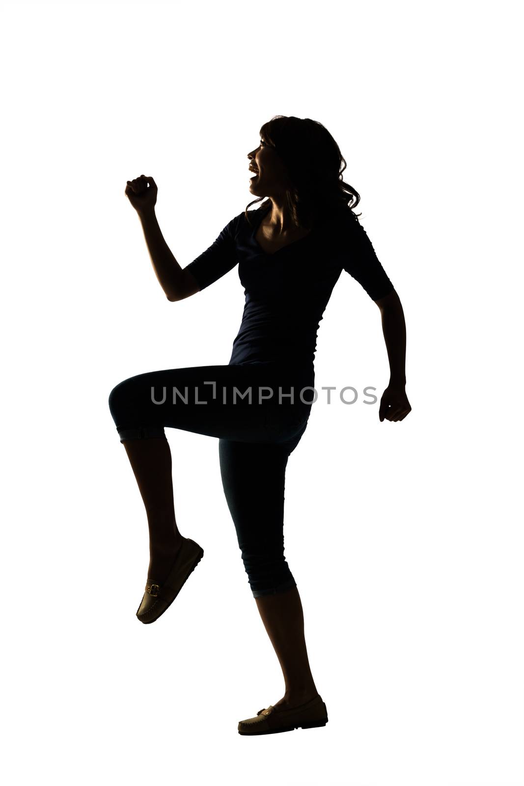 Silhouette of young Asian woman pose, full length portrait isolated.