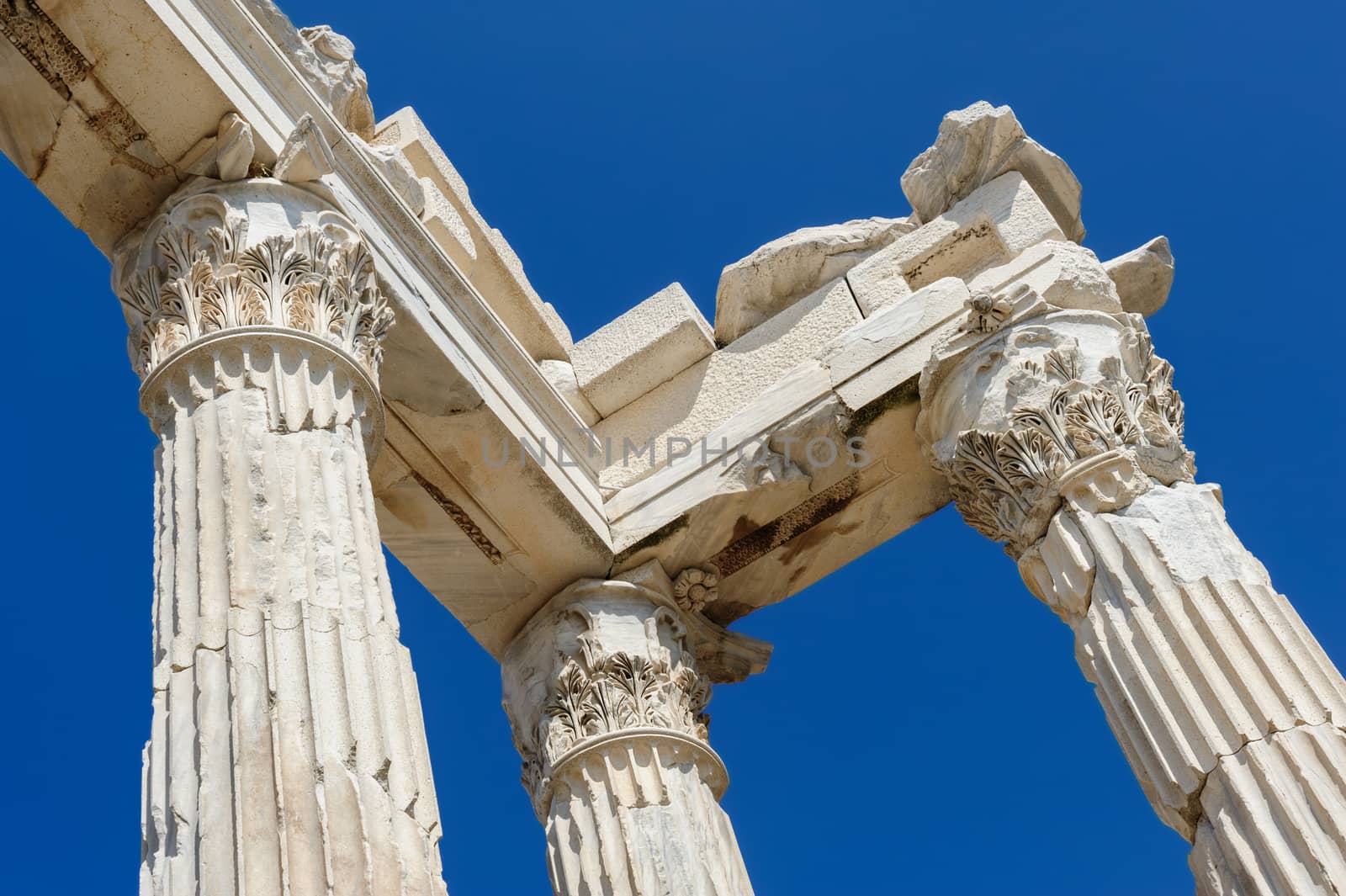 Columns at ancient temple of Trajan, Bergama, Turkey