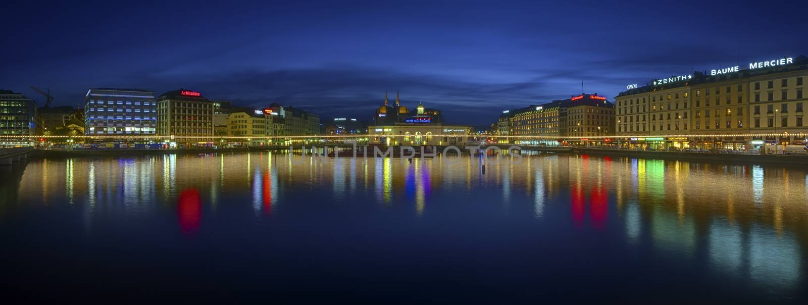 Rhone river and bridge in Geneva, Switzerland, HDR by Elenaphotos21