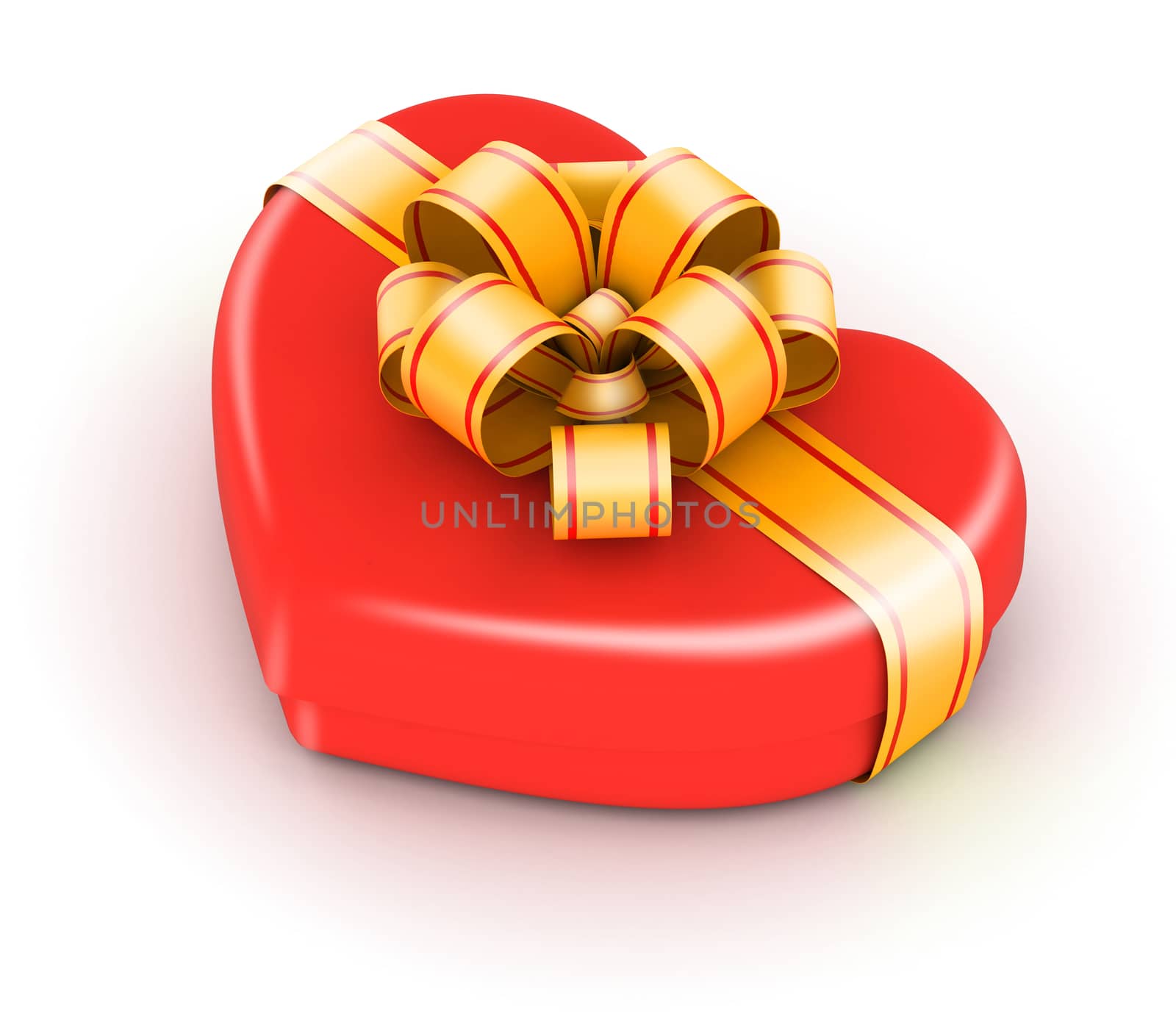 Red heart shaped gift box with gold bow