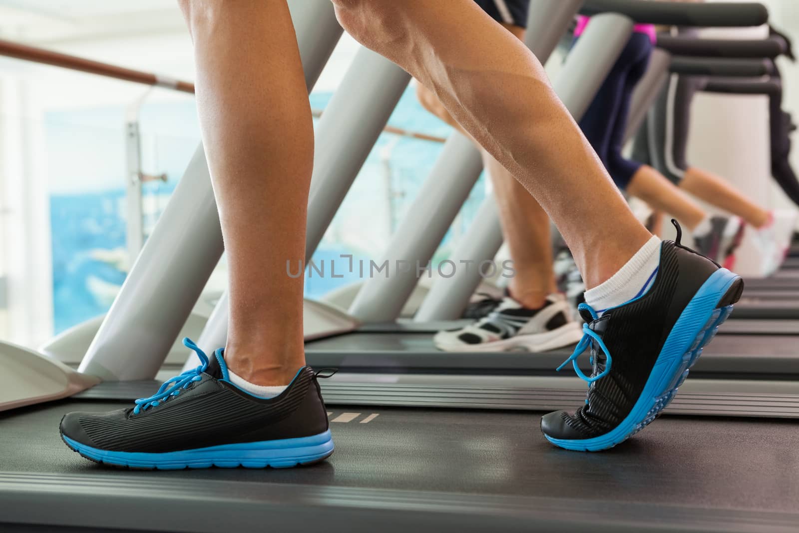 Row of people working out on treadmills at the gym