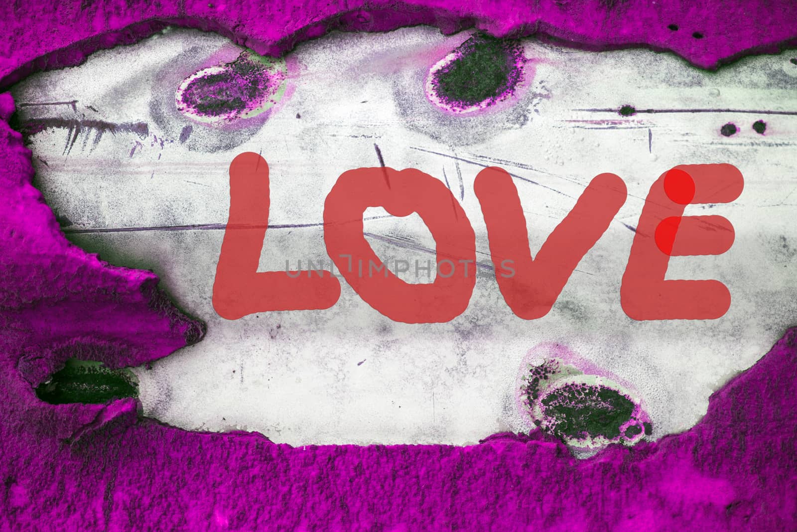 RED Word LOVE (uppercase) on old vintage pink background