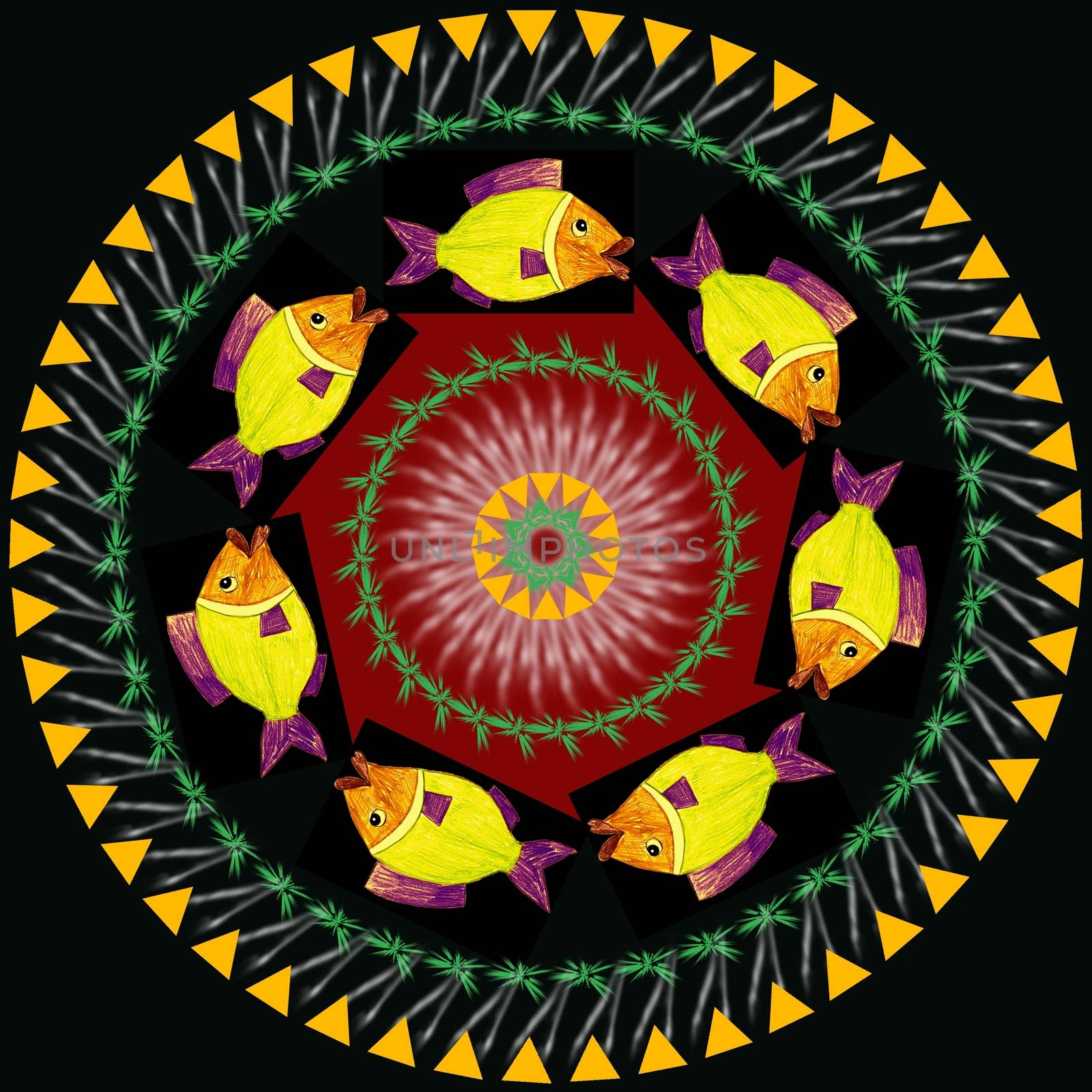Decorative mandala with a fishes by Astronira