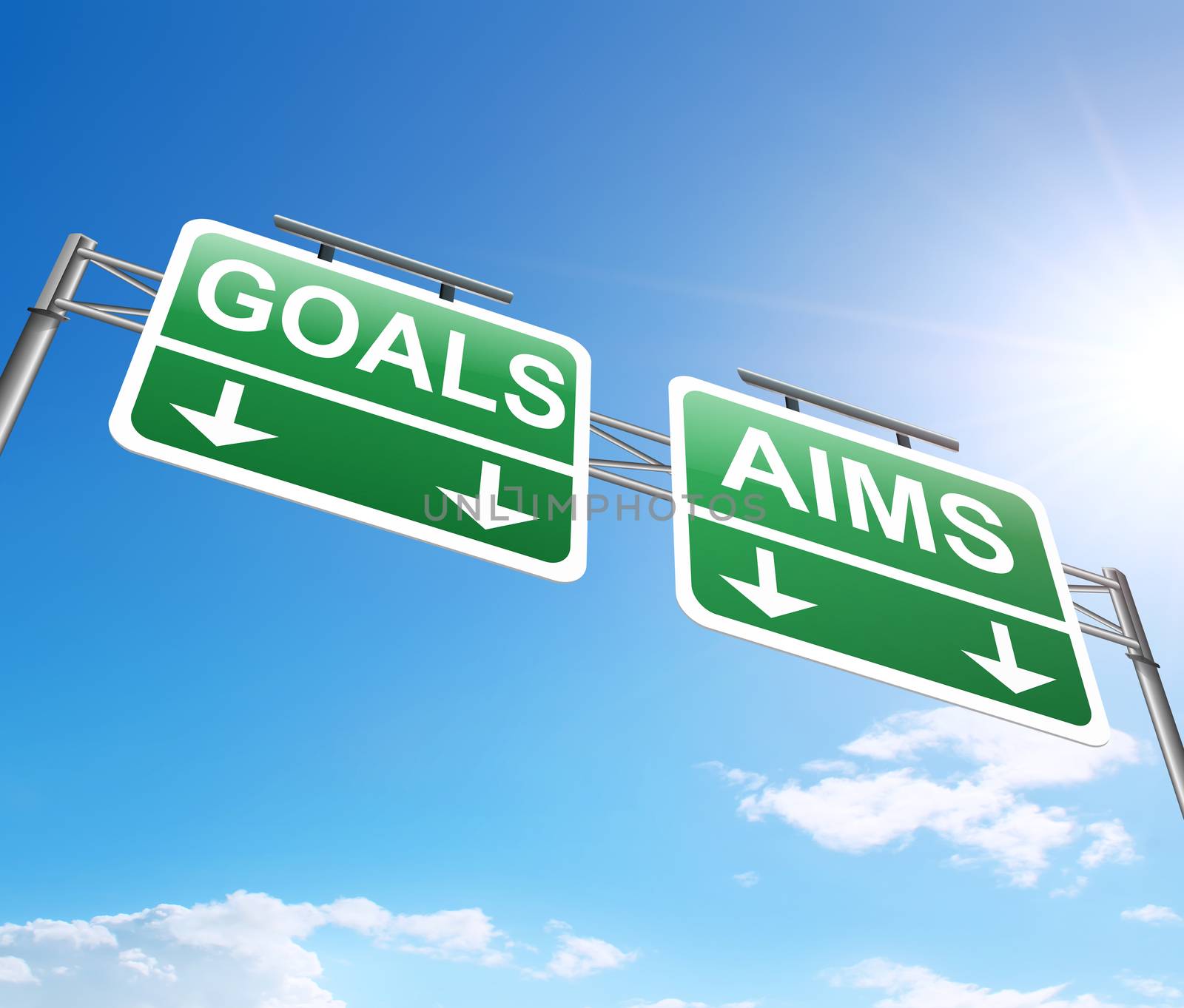 Illustration depicting a sign with an aims and goals concept.