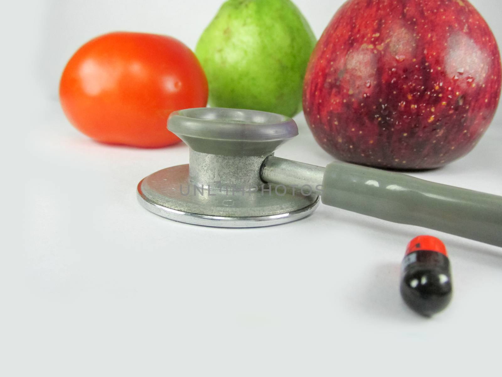  Medicine, doctor and stethoscope,healthy food are the sign of  good health,long life,vitality.