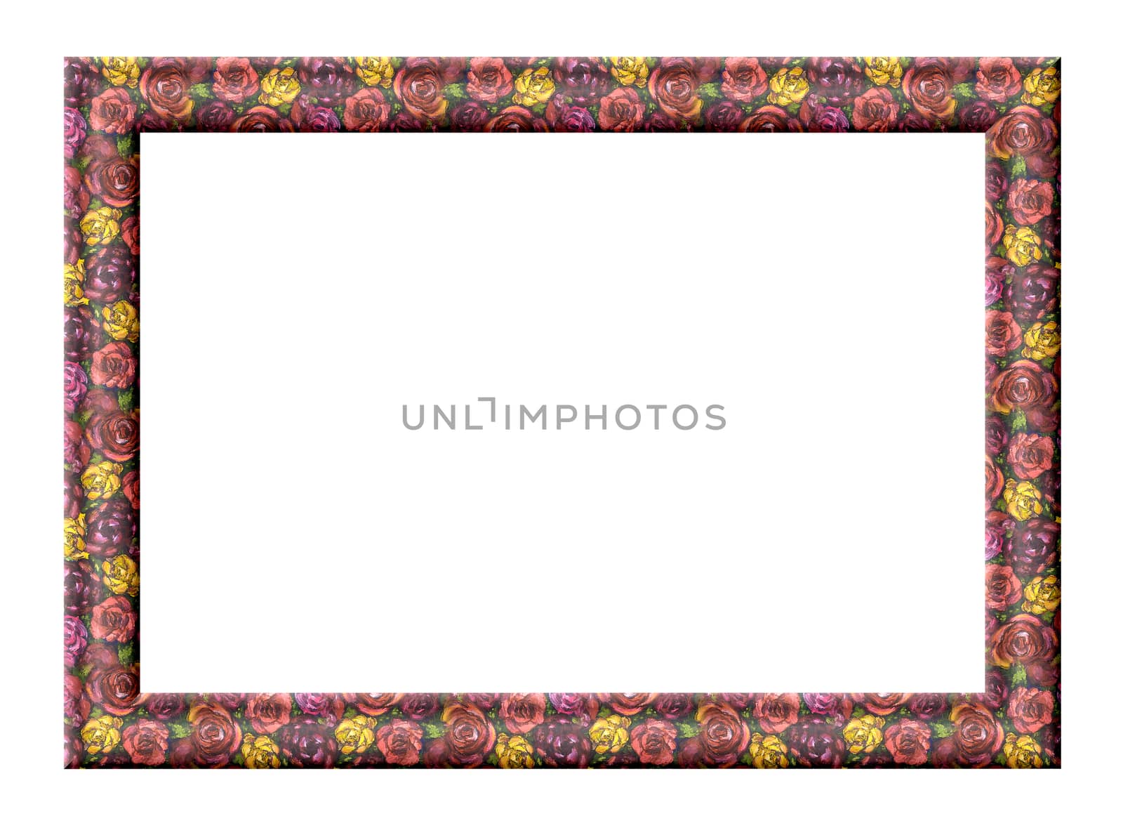 
Rectangular frame for pictures with roses texture painted with oil on a white background