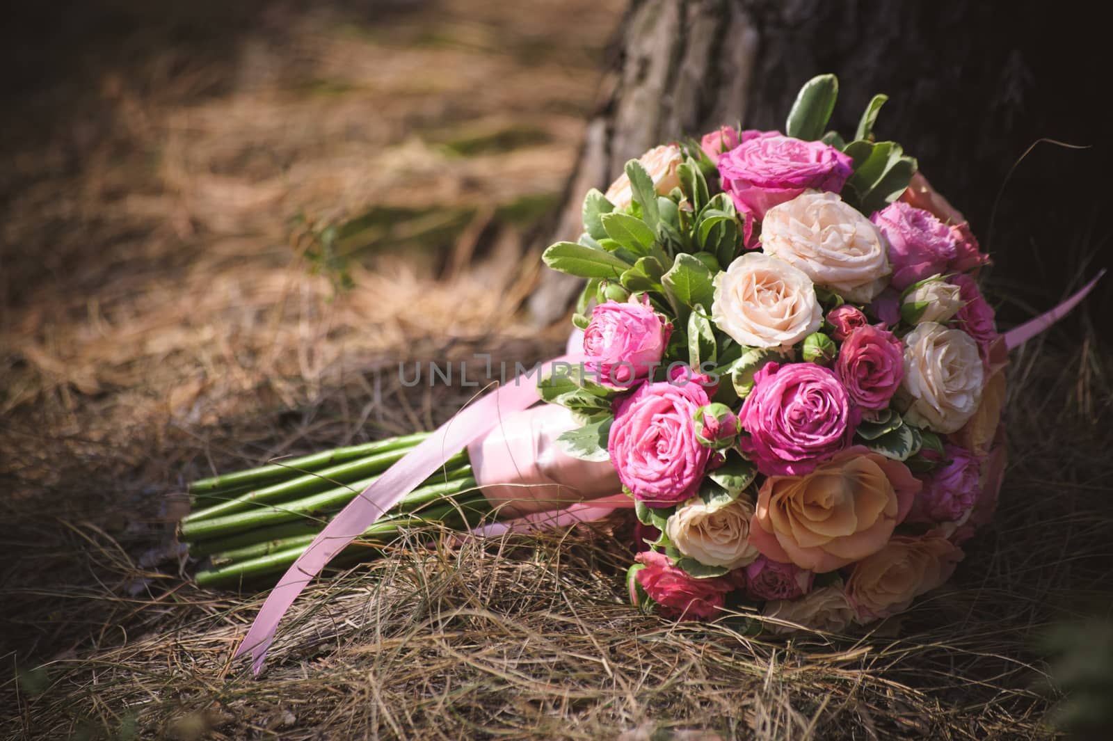 wedding bouquet from different color roses by fesenko