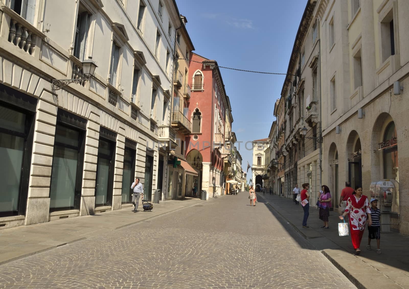 Comercial street in Vicenza, a city in northeastern Italy, in the Veneto region.Vicenza has been enlisted as UNESCO World Heritage Site since 1994.