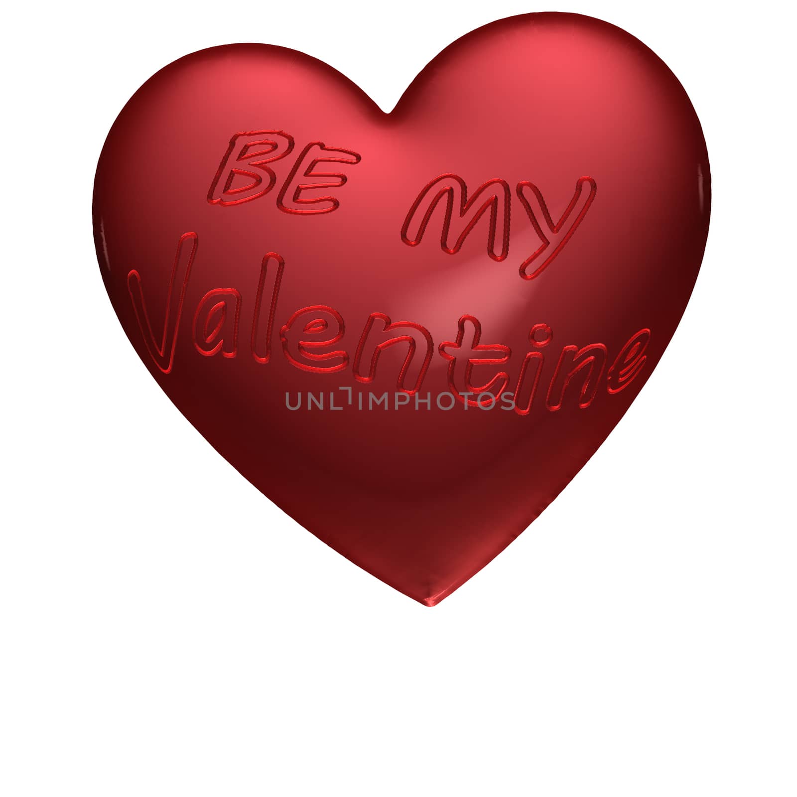 Three-dimensional inscription Be My Valentine on red heart.