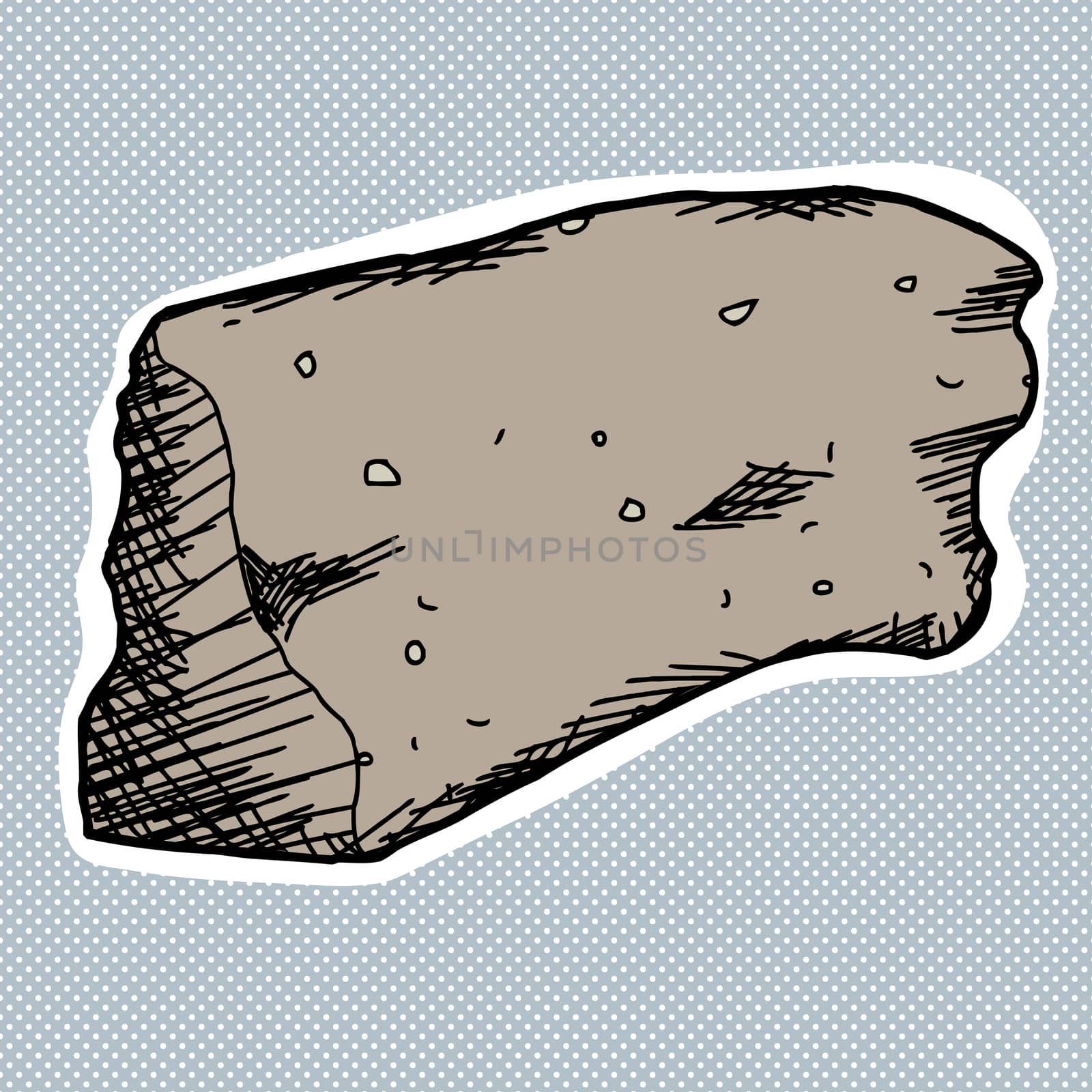 Hand drawn andesite rock sample over blue background