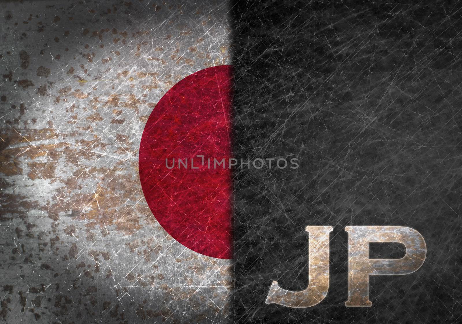Old rusty metal sign with a flag and country abbreviation - Japan