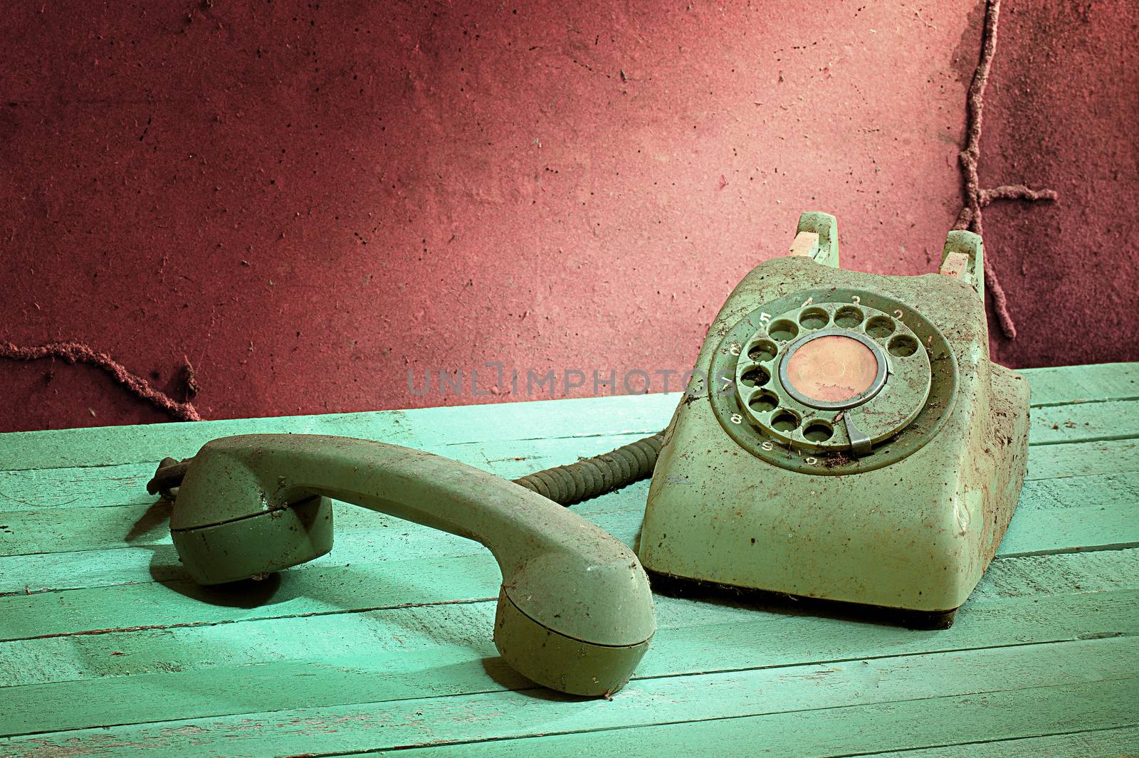 Retro vintage telephone still life in grunge style