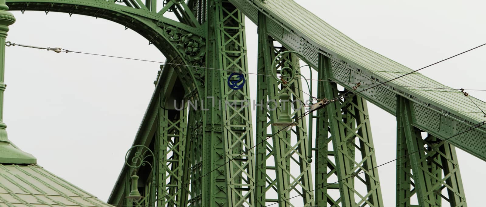 Old welded bridge colored with green - Szechenyi bridge