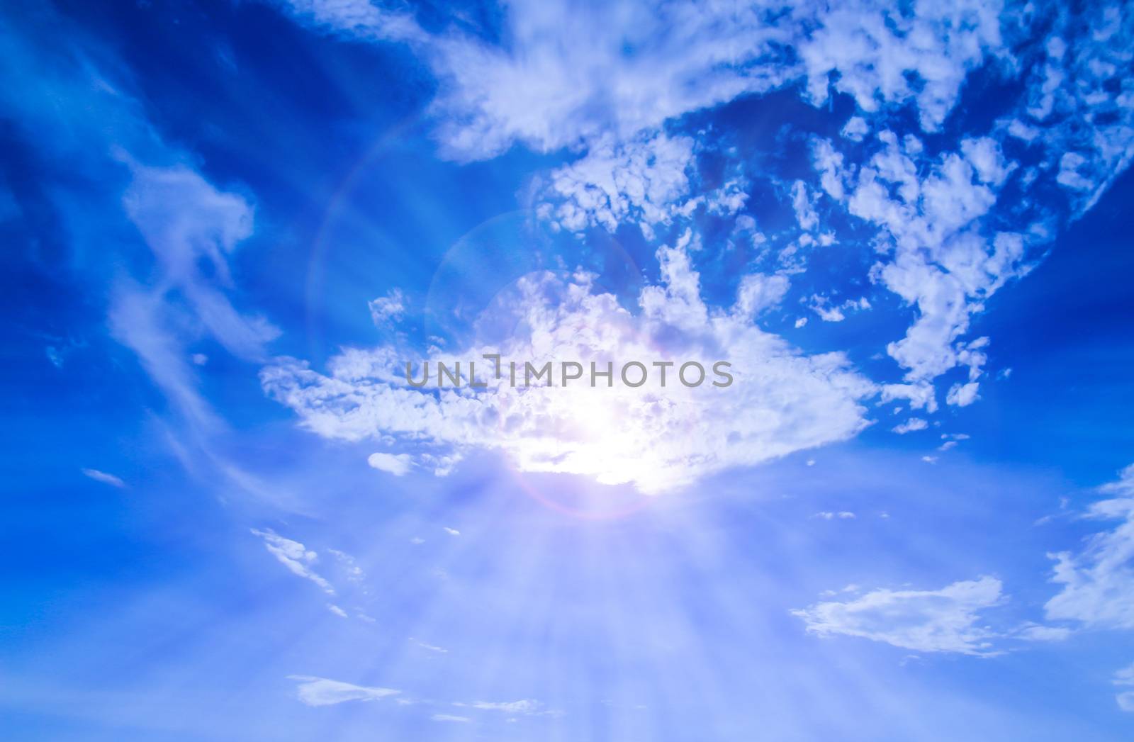 Blue Sky with sunlight rays over Pattaya City, Thailand 