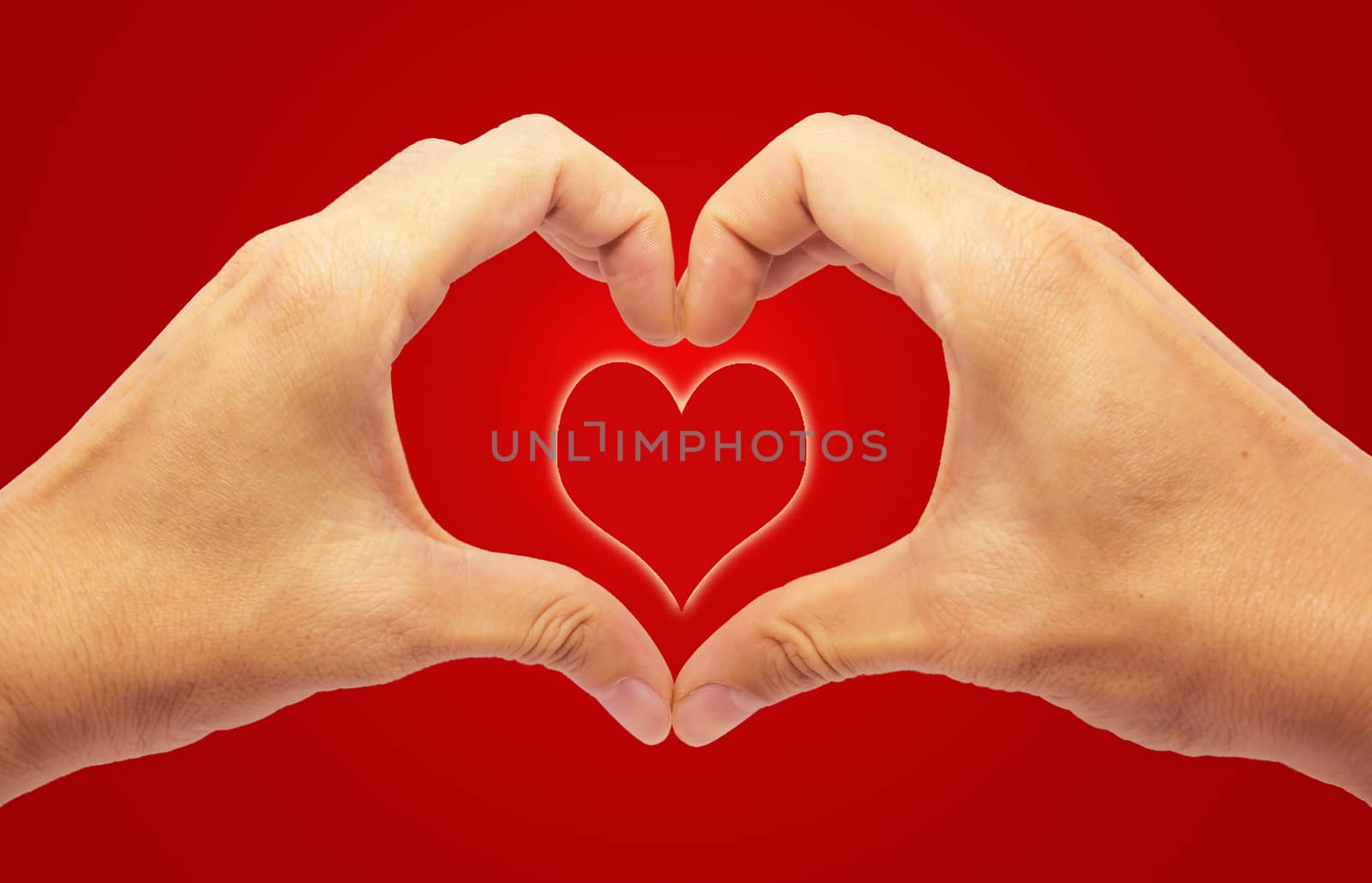 Valentines Day - Making Heart with 2 Hands on Red Background  by ttt1341