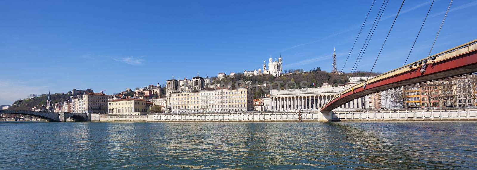 Panoramic view of Saone river at Lyon, France