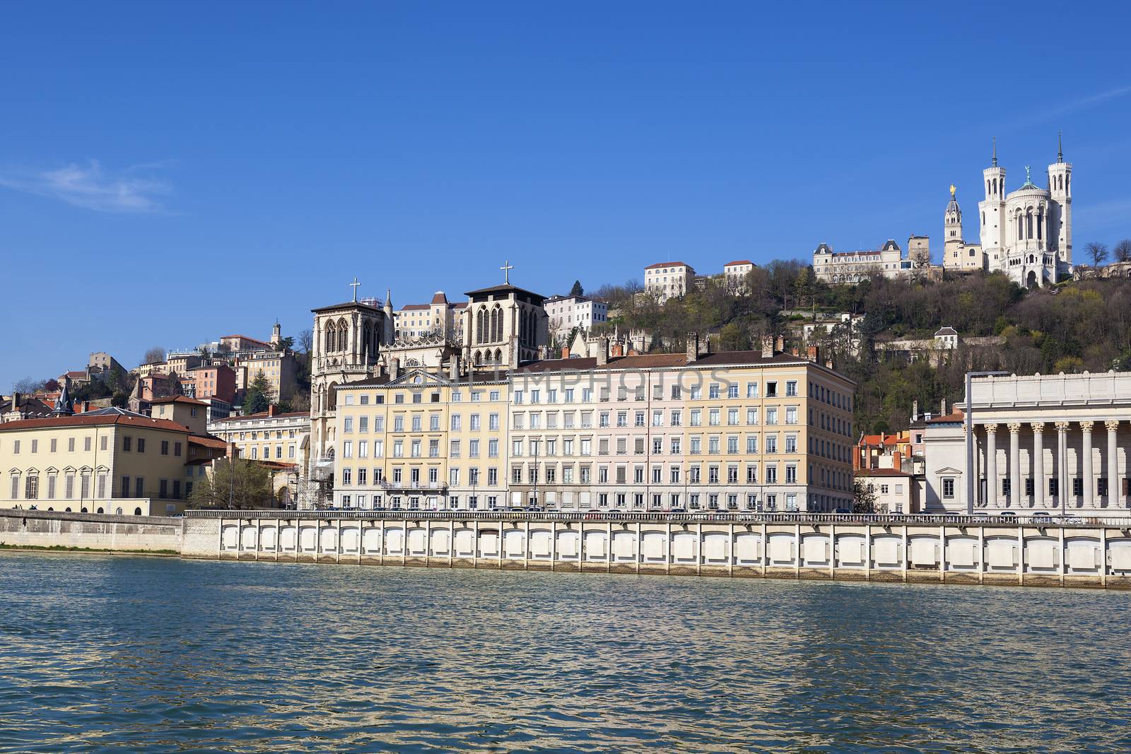 Honrizontal view of Lyon with Saone river, France.