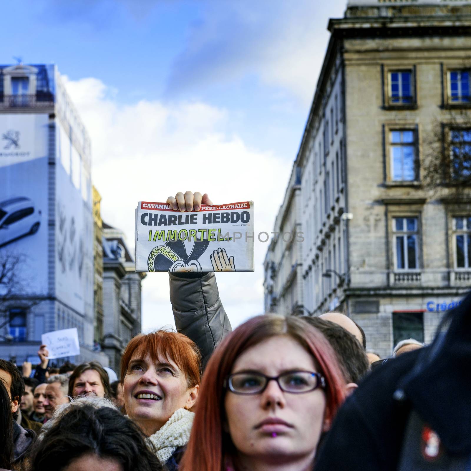 LYON, FRANCE - 11 JANUARY 2015: Anti terrorism protest  by ventdusud