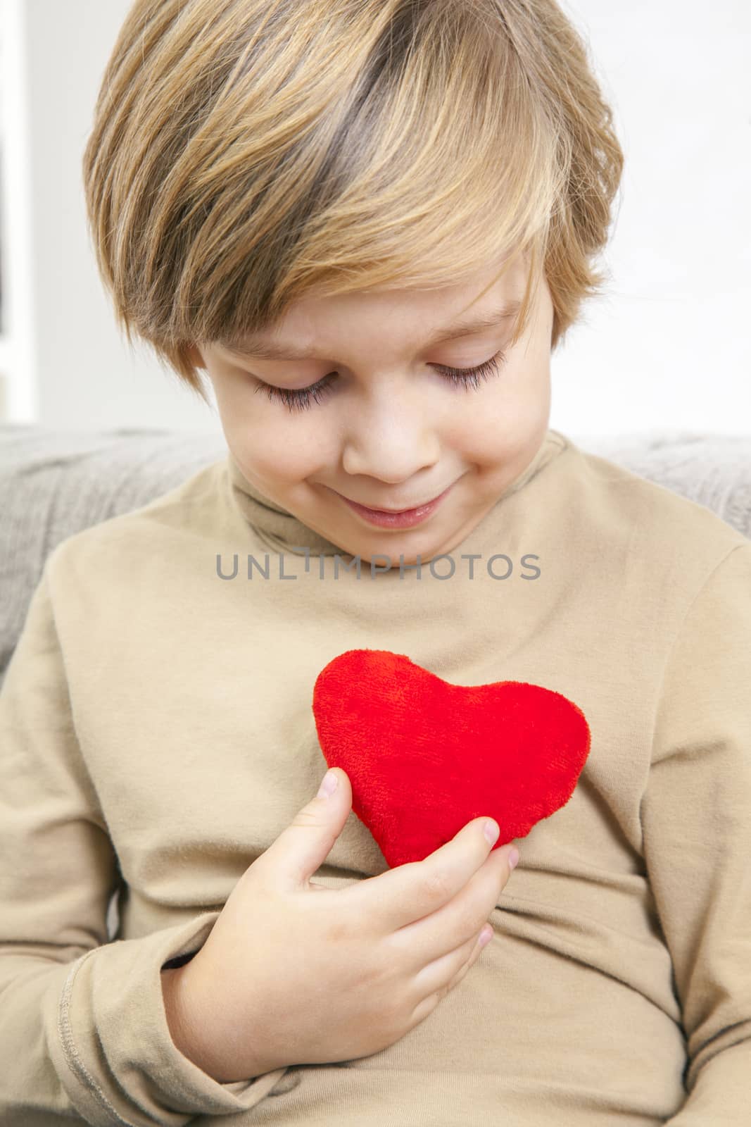 ��ute young boy with a red heart  by anelina