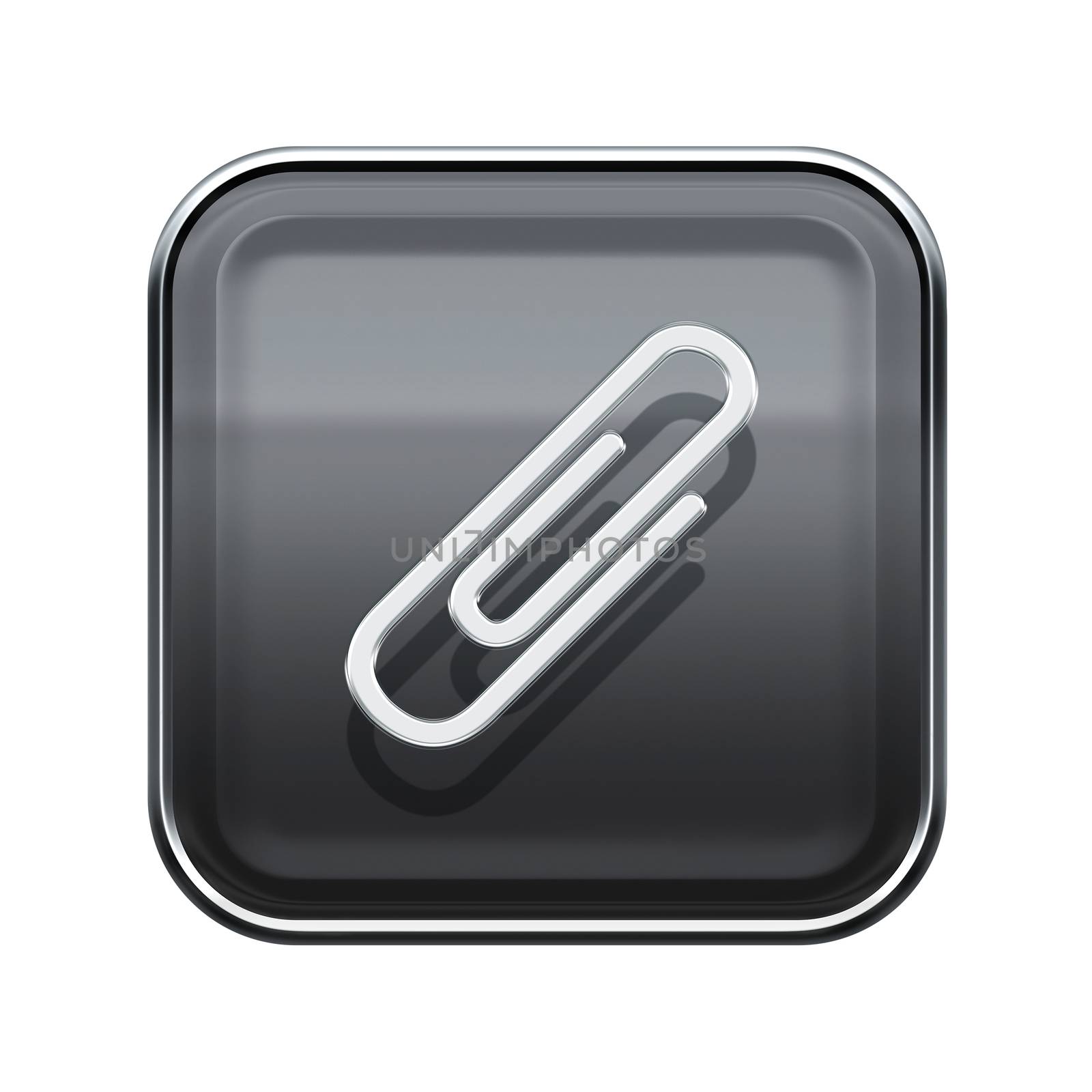 Paper clip icon glossy grey, isolated on white background