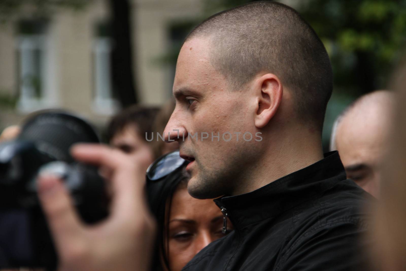 Moscow, Russia - May 8, 2012. Protesting against violations on elections the opposition occupied the square tease a monument to the poet to Abay, this movement received the name of Okkupay Abay