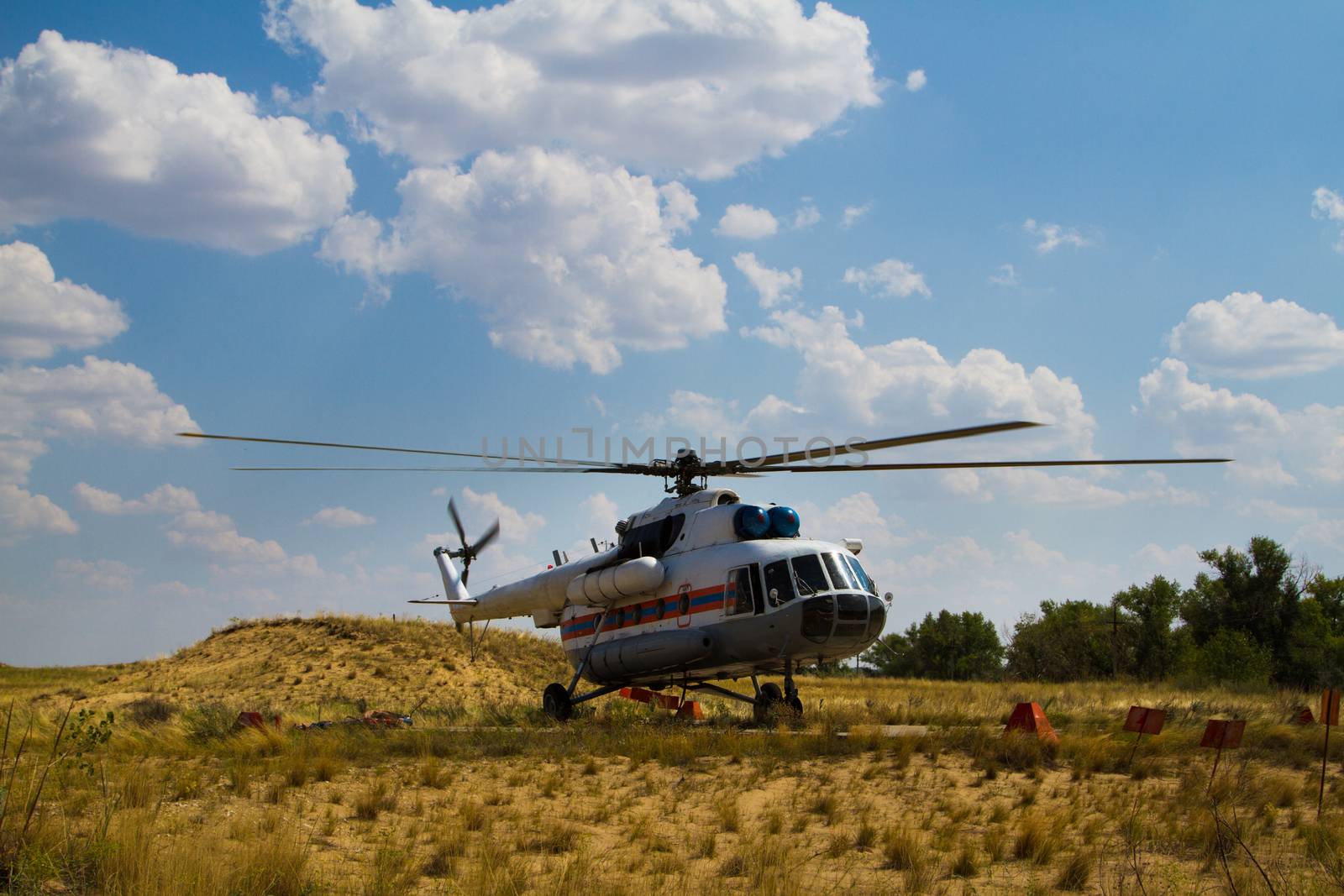 Firefighting helicopter landed after successfully fighting a fire