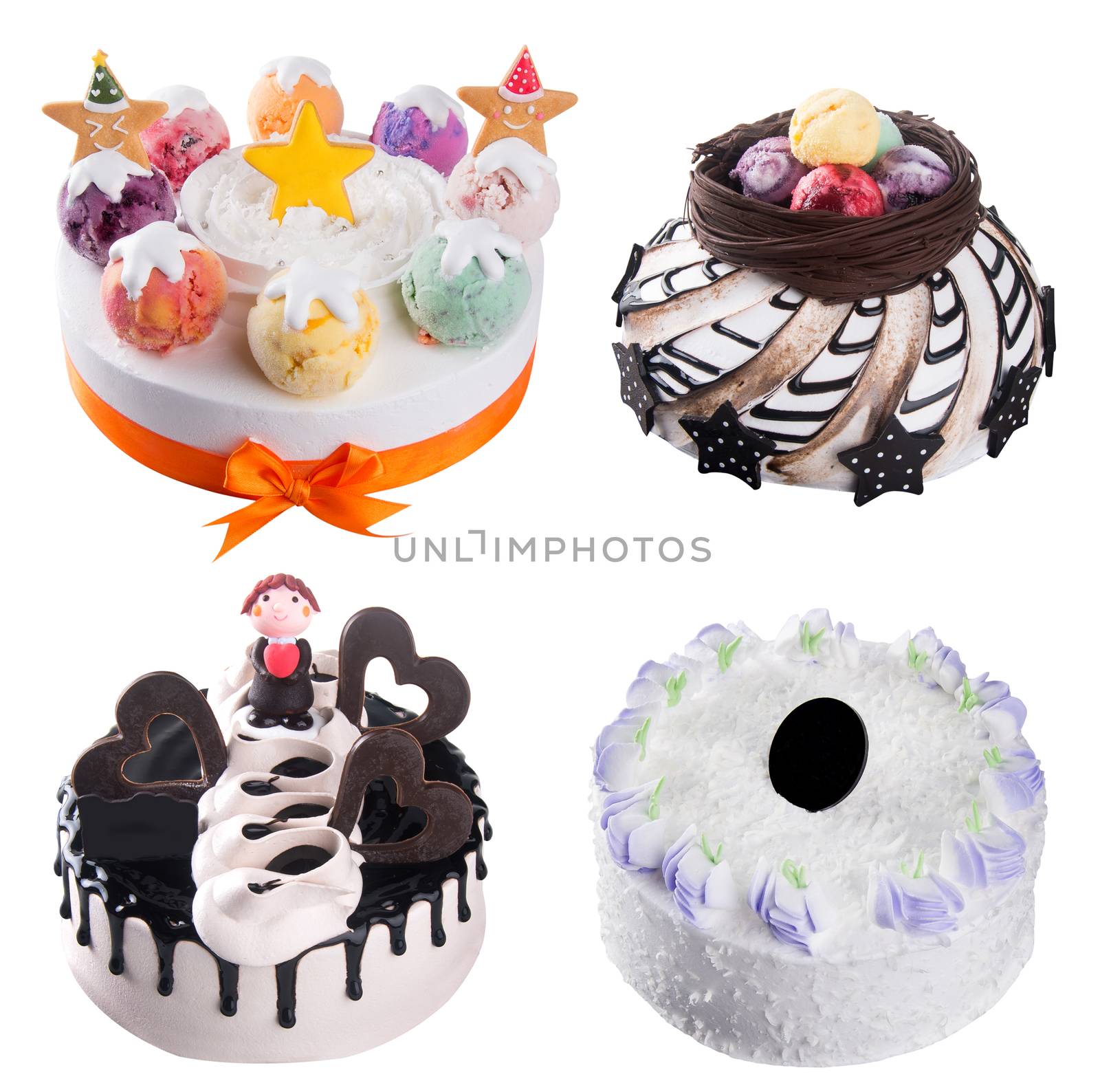 cake. ice cream cakes collection on background.