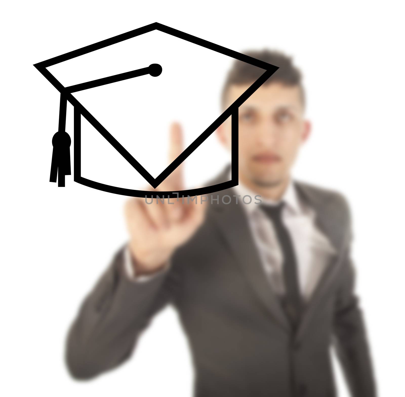 Young student with black hat isolated on white background