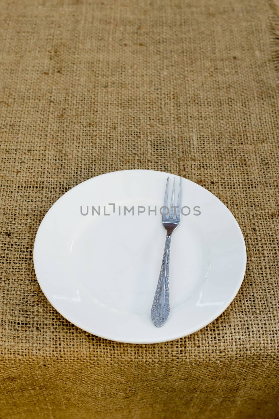 Place setting with plate and fork against brown plate mat by art9858