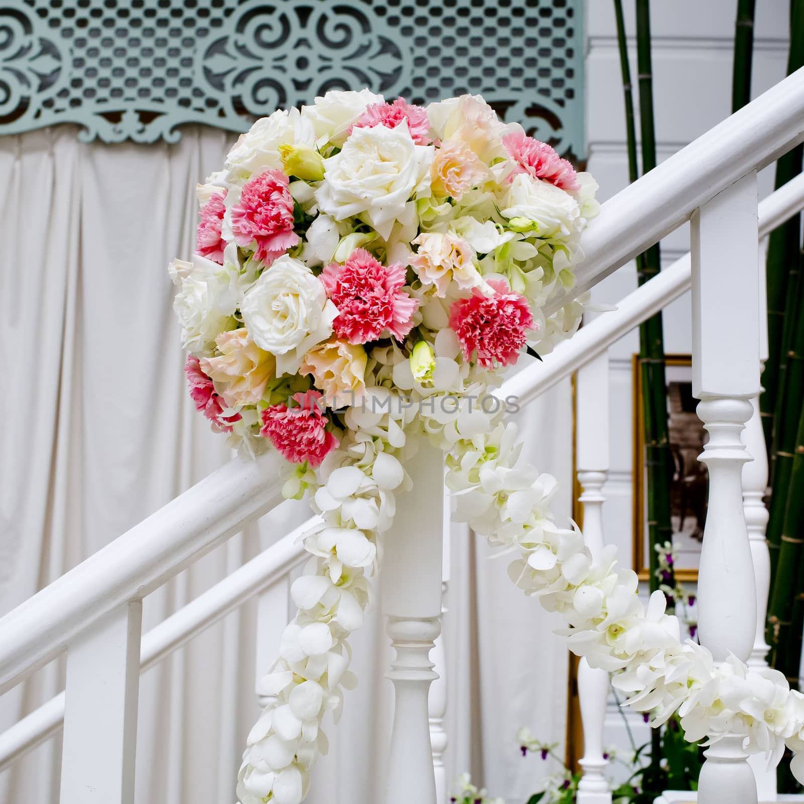 Beautiful wedding flower decoration at stairs by art9858