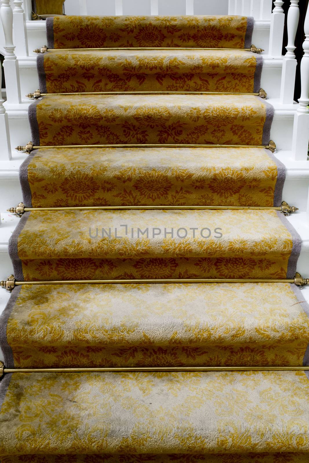 Staircase covered with luxury gold carpet