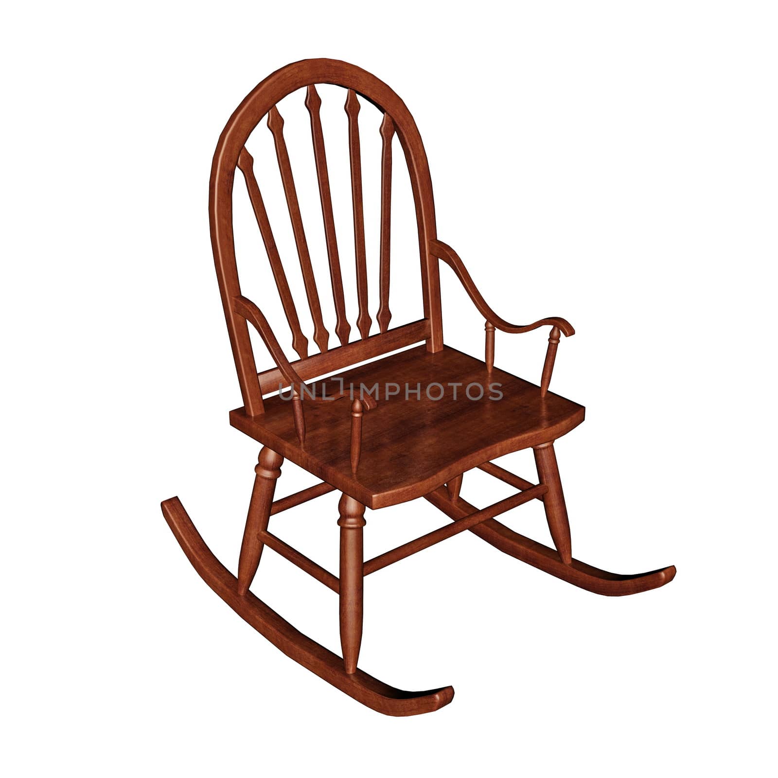 Brown wooden rocking chair isolated in white background - 3D render