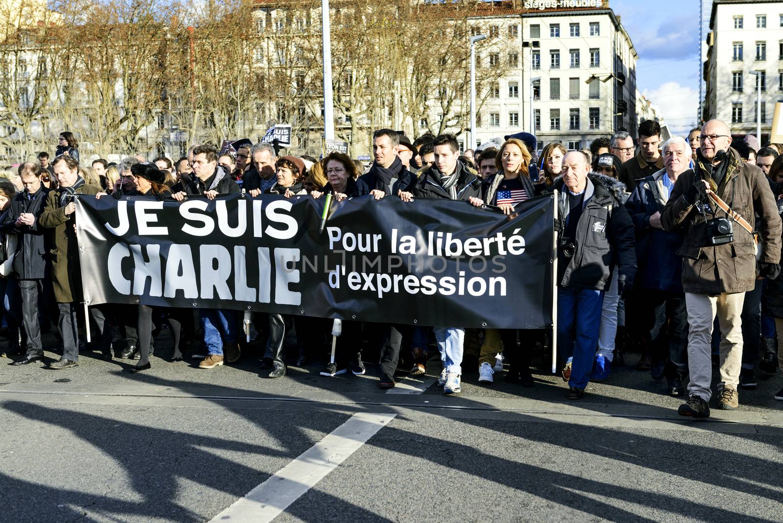 LYON, FRANCE - 11 JANUARY 2015: Anti terrorism protest  by ventdusud