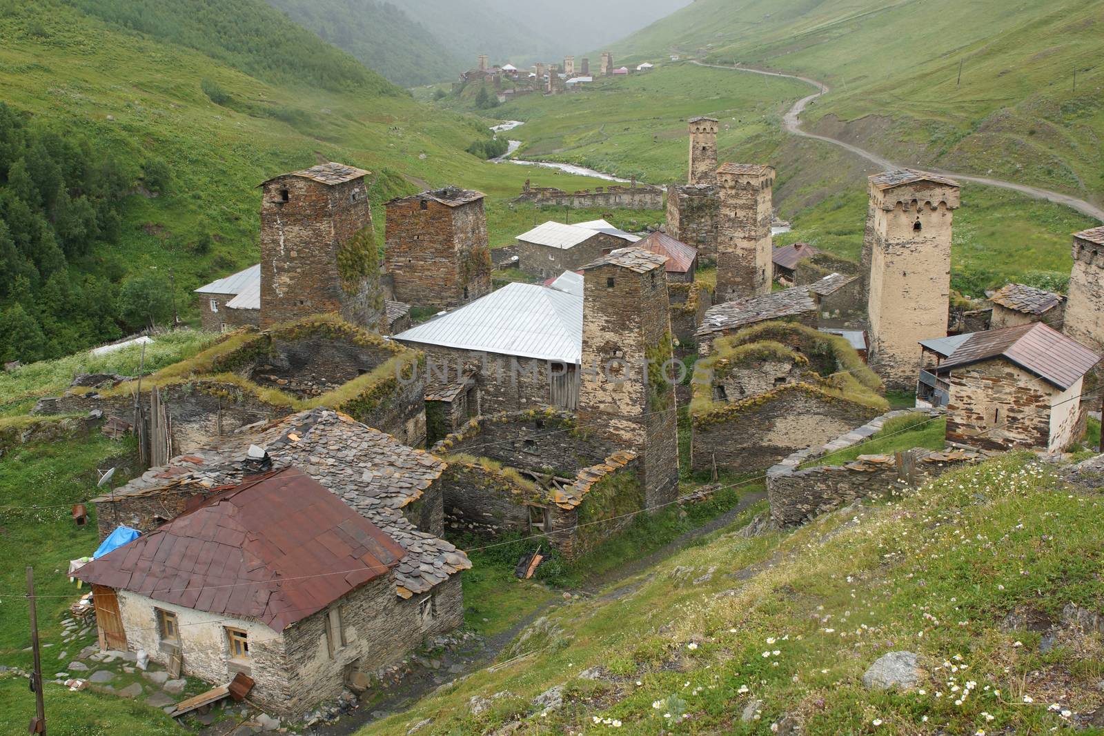 Panorama of Ushguli, Swanetia, Georgia, Europe