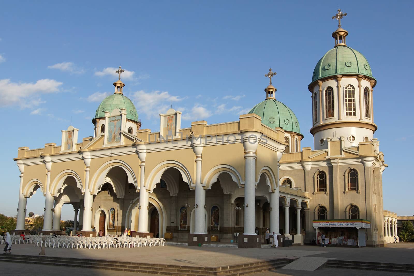 ADDIS ABABA, ETHIOPIA - DECEMBER 5, 2014: Selassie Cathedral in the last light of a day on December 5, 2014 in Addis Ababa, Ethiopia, Africa