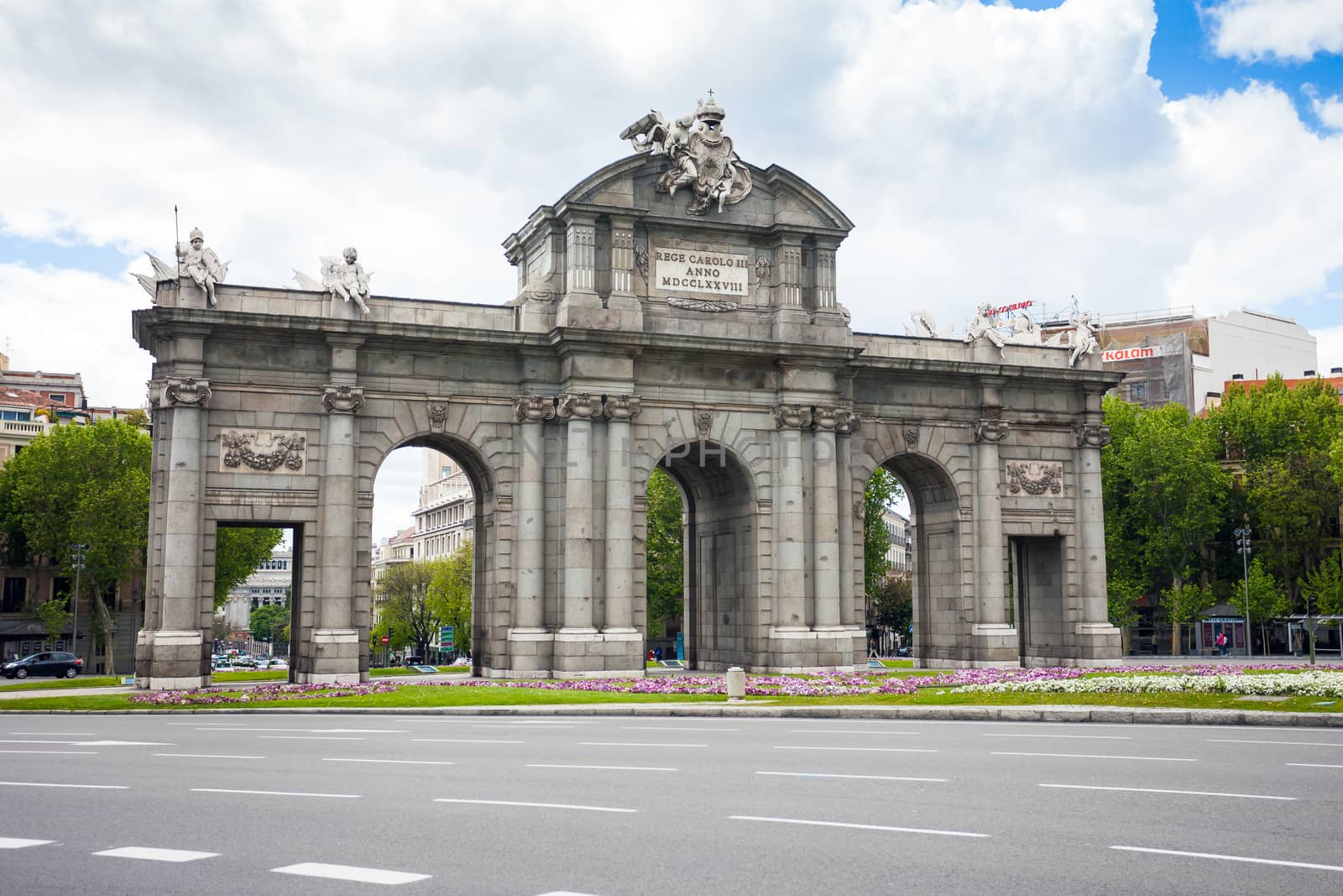 Madrid, Spain - May 6, 2012: Alcal Gate (Puerta de Alcala) a monument in the Independence Square (Plaza de la Independencia) in Madrid, Spain.