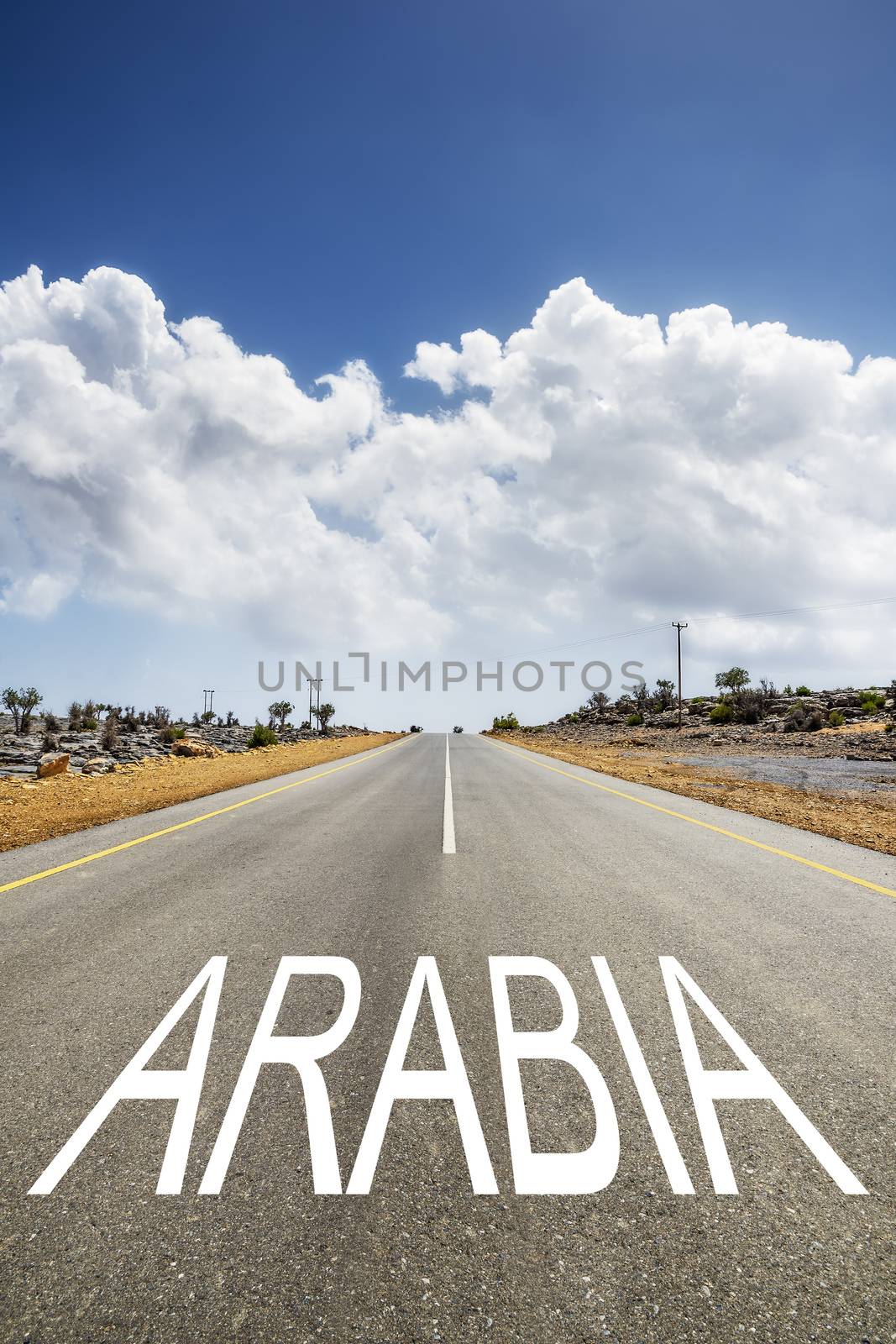 Image of a road in Oman with the text ARABIA