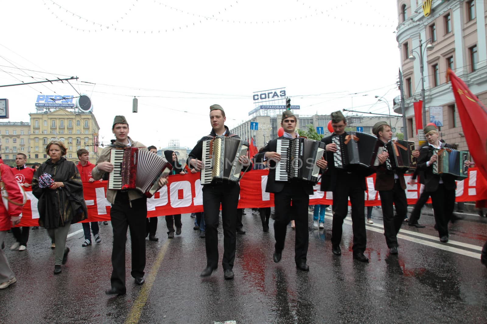 Moscow, Russia - May 9, 2012. March of communists on the Victory Day. 