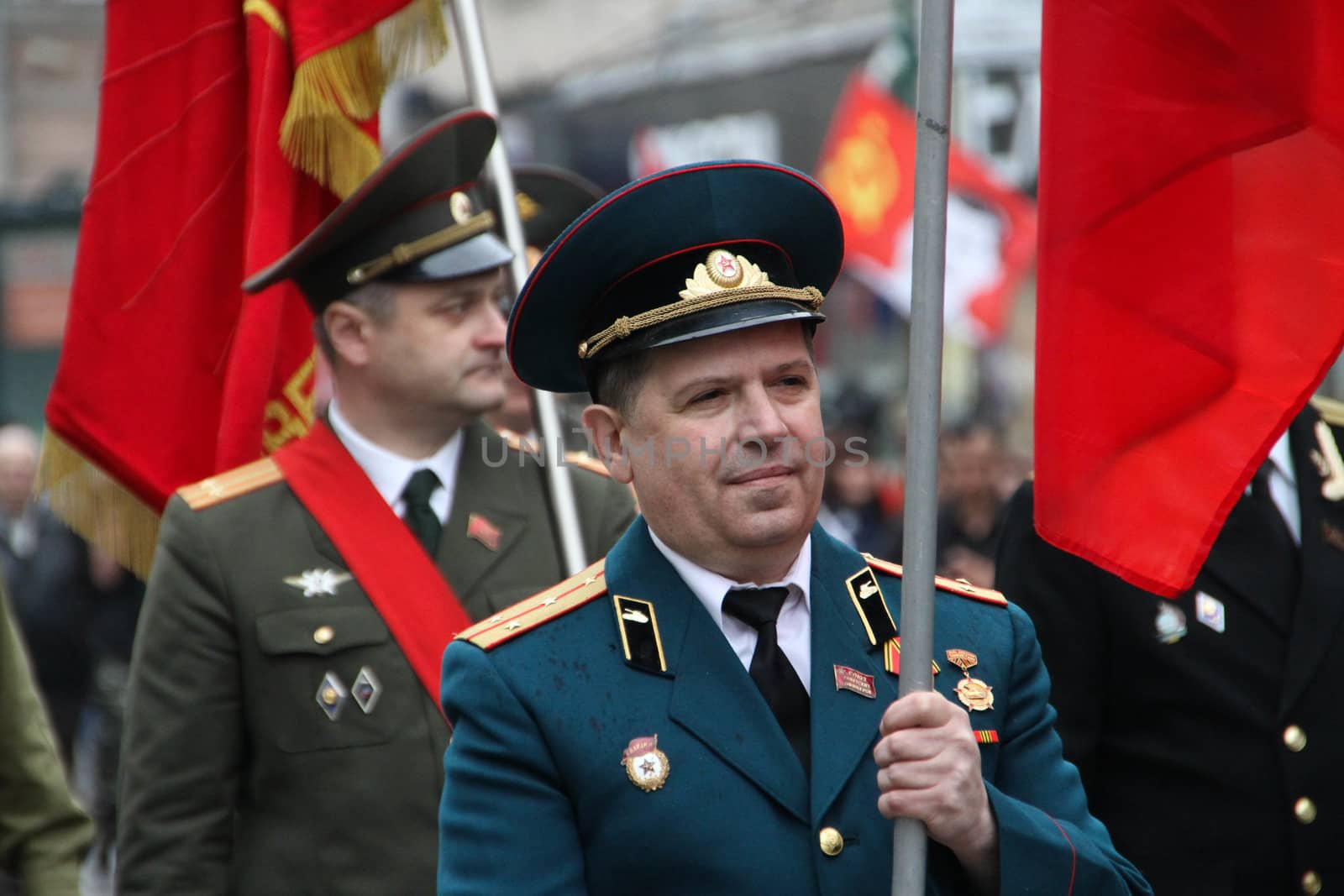 Moscow, Russia - May 9, 2012. March of communists on the Victory Day. 